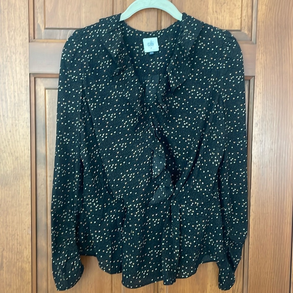 Cabi brand black blouse with tiny hearts